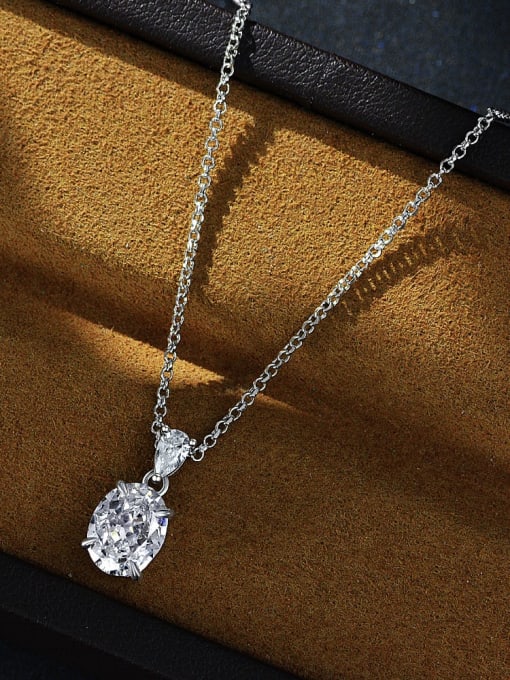White [P 2041] 925 Sterling Silver High Carbon Diamond Oval Luxury Necklace